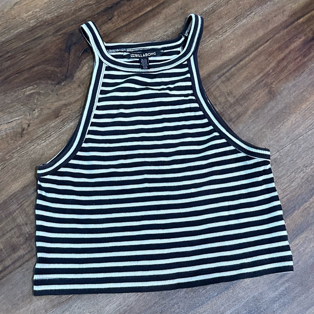 Billabong Black & White Striped Ribbed Halter Crop